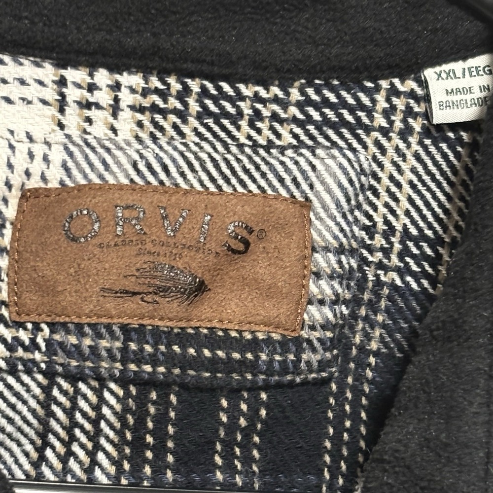 Orvis Blue Tan Plaid Flannel Long Sleeve Button Up Shirt Pockets Mens XXL - Picture 4 of 6
